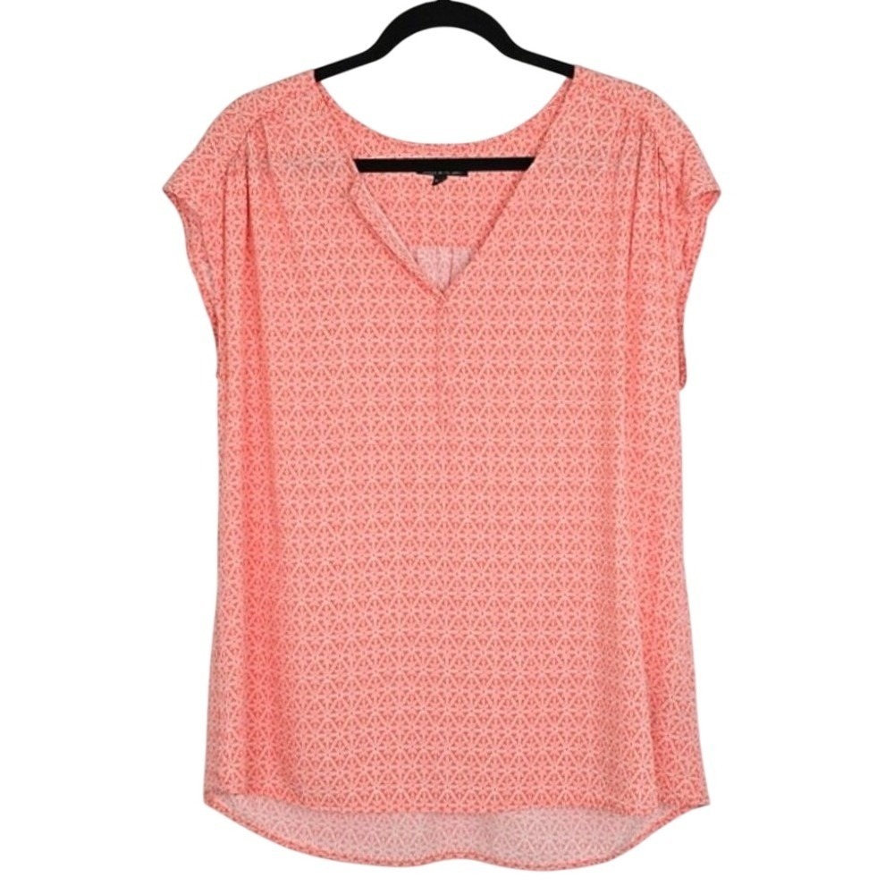 Nicole Miller Women's Capped Sleeves Top Coral Pink White Top Size XL